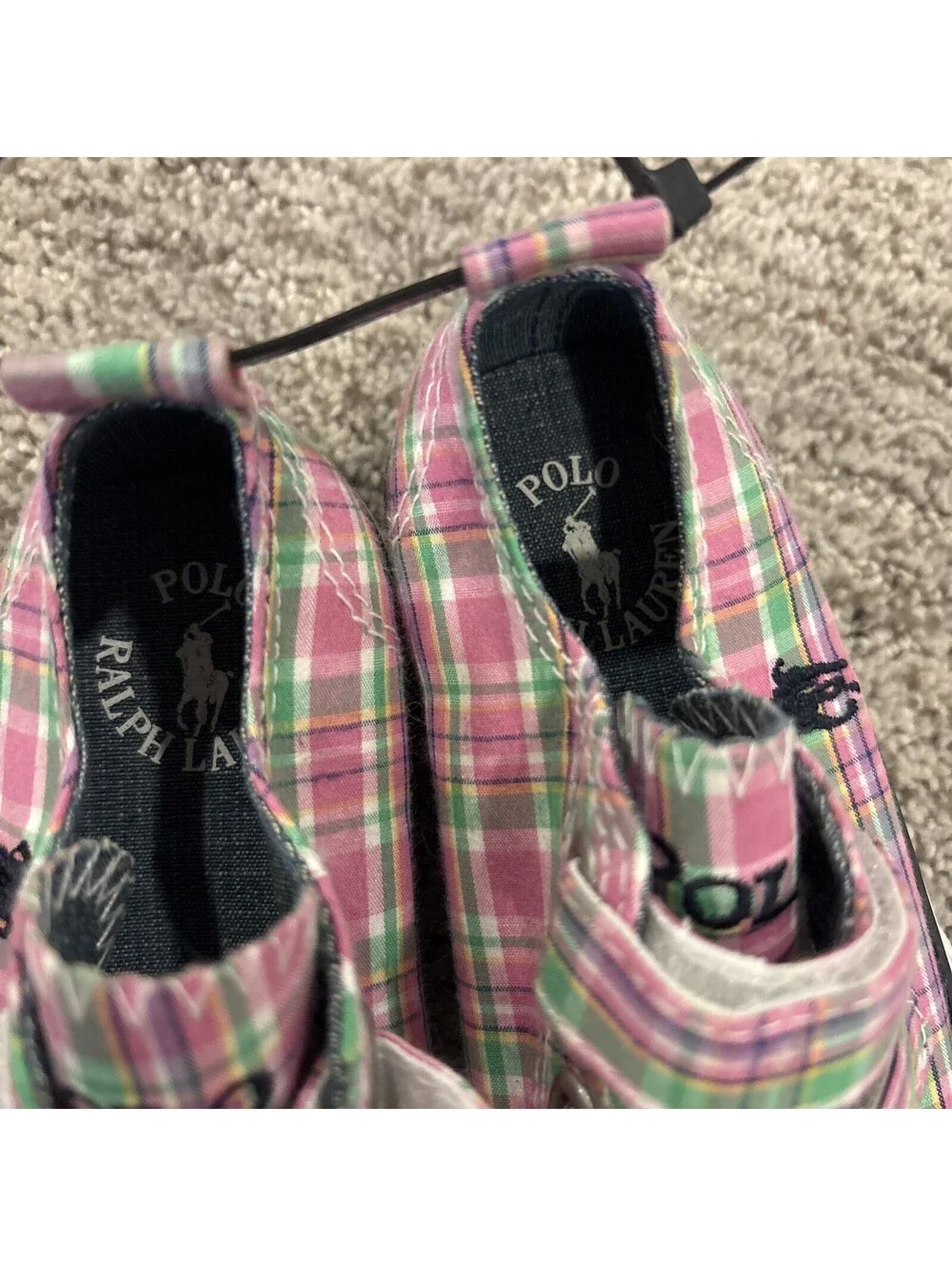 Polo By Ralph Lauren Little Girls Toddler Shoes Size 7 Pink Green Plaid New!